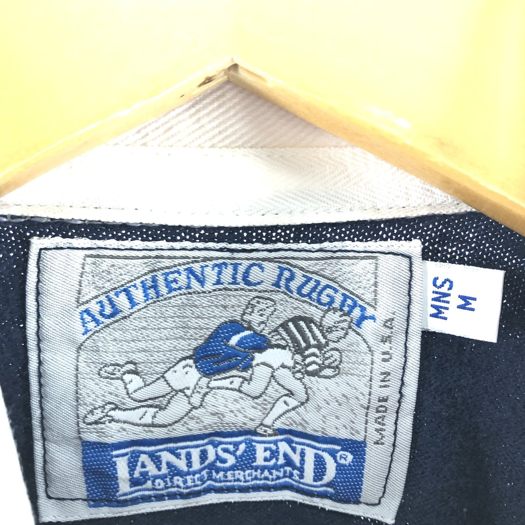 90'S LANDS' END Striped Pattern Long Sleeve Rugby Shirt Made in USA Men's M Vintage unclear navy blue type Vintage Second Hand