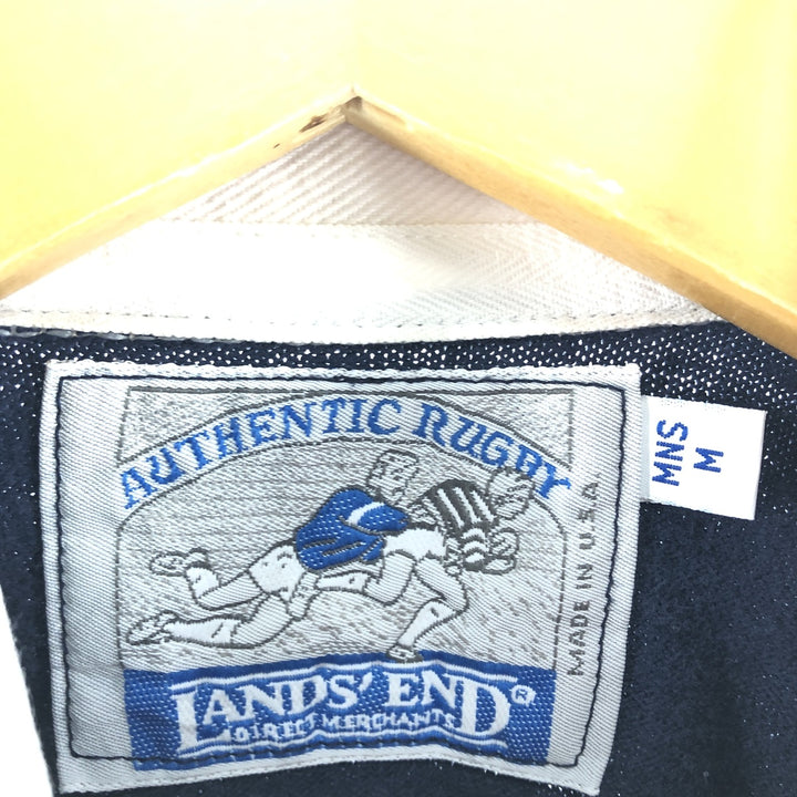 90'S LANDS' END Striped Pattern Long Sleeve Rugby Shirt Made in USA Men's M Vintage unclear navy blue type Vintage Second Hand