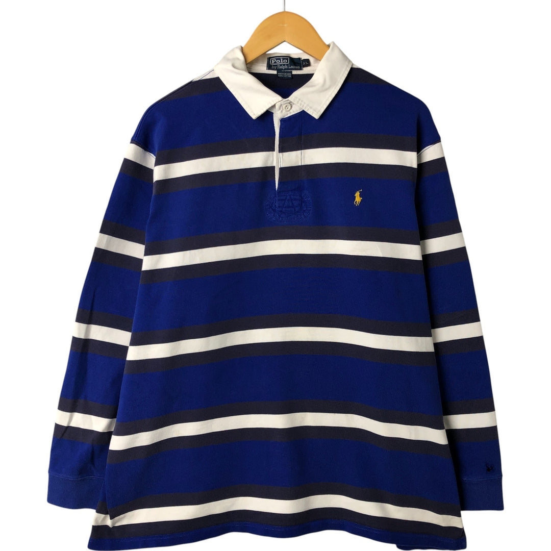 Ralph Lauren POLO by Ralph Lauren Striped Pattern Long Sleeve Rugby Shirt Men's XL cotton navy blue type Vintage Second Hand