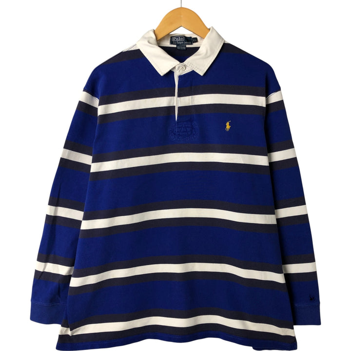 Ralph Lauren POLO by Ralph Lauren Striped Pattern Long Sleeve Rugby Shirt Men's XL cotton navy blue type Vintage Second Hand