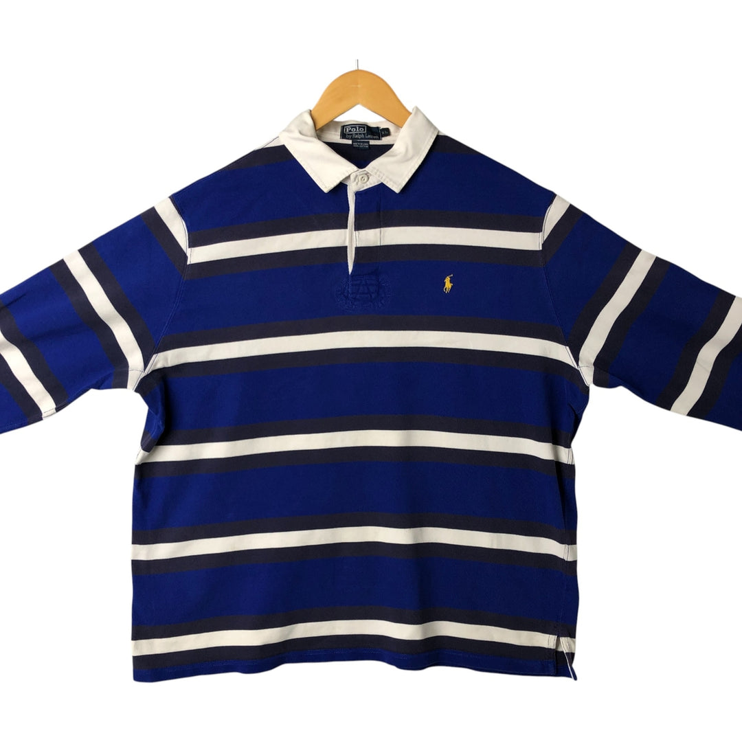 Ralph Lauren POLO by Ralph Lauren Striped Pattern Long Sleeve Rugby Shirt Men's XL cotton navy blue type Vintage Second Hand