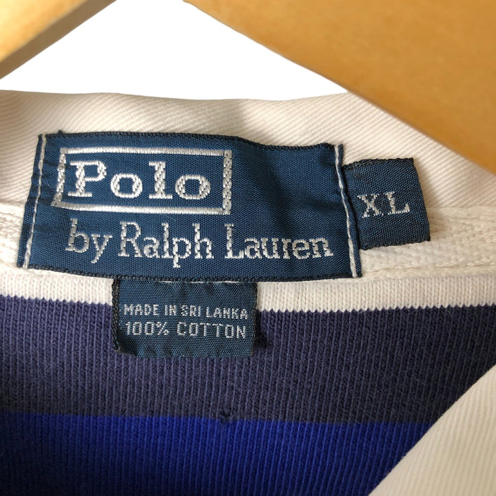 Ralph Lauren POLO by Ralph Lauren Striped Pattern Long Sleeve Rugby Shirt Men's XL cotton navy blue type Vintage Second Hand