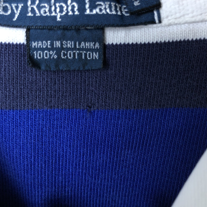Ralph Lauren POLO by Ralph Lauren Striped Pattern Long Sleeve Rugby Shirt Men's XL cotton navy blue type Vintage Second Hand