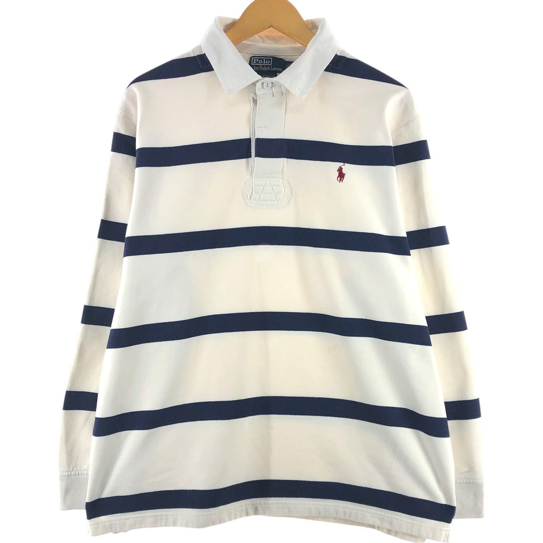 Ralph Lauren POLO by Ralph Lauren CUSTOM FIT Border Pattern Long Sleeve Rugby Shirt Men's XL cotton navy blue type Vintage Second Hand