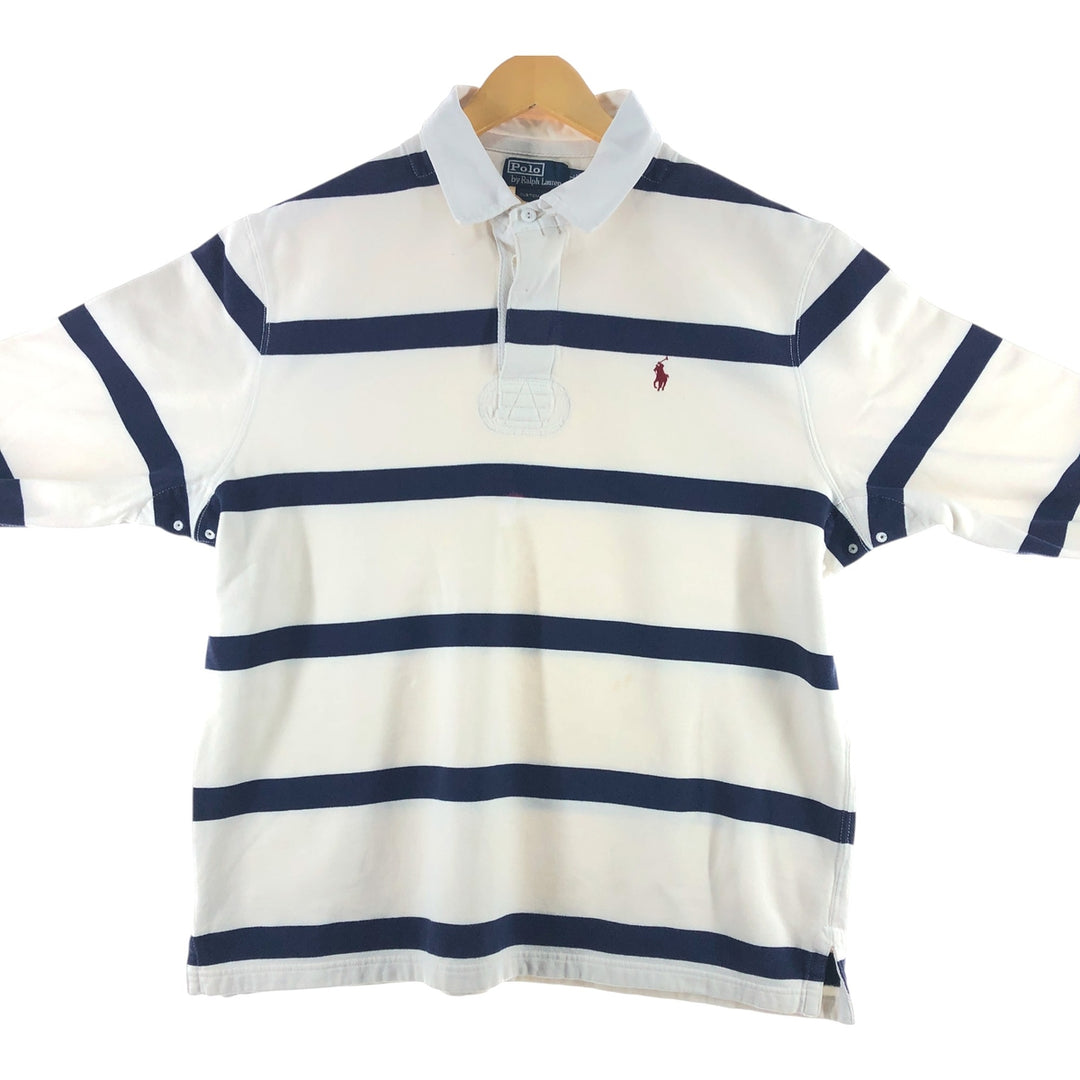 Ralph Lauren POLO by Ralph Lauren CUSTOM FIT Border Pattern Long Sleeve Rugby Shirt Men's XL cotton navy blue type Vintage Second Hand