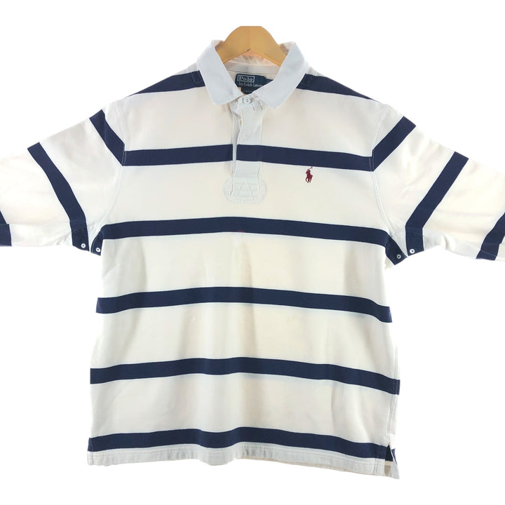 Ralph Lauren POLO by Ralph Lauren CUSTOM FIT Border Pattern Long Sleeve Rugby Shirt Men's XL cotton navy blue type Vintage Second Hand