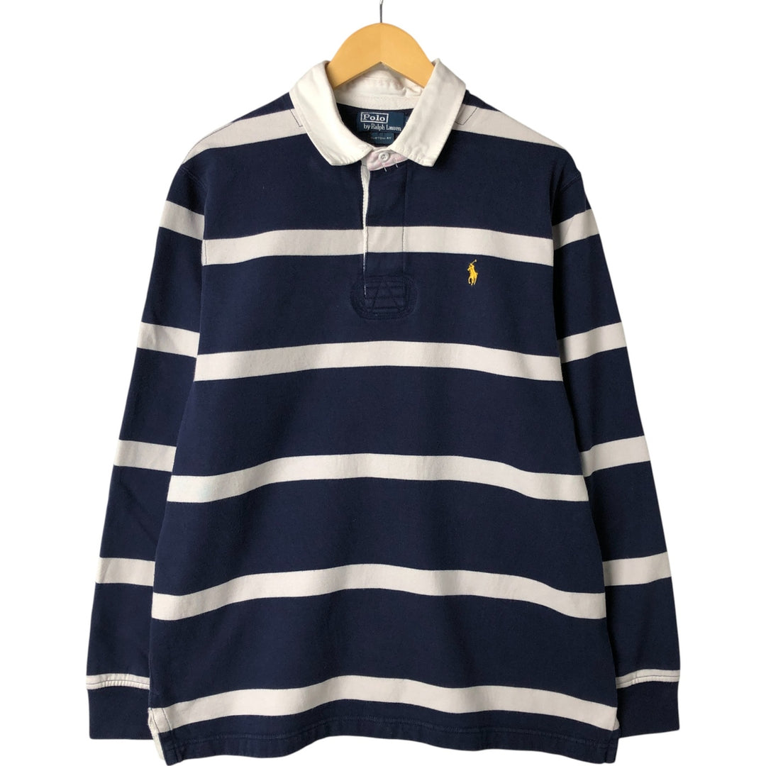 Ralph Lauren POLO by Ralph Lauren CUSTOM FIT Border Pattern Long Sleeve Rugby Shirt Men's XL cotton navy blue type Vintage Second Hand