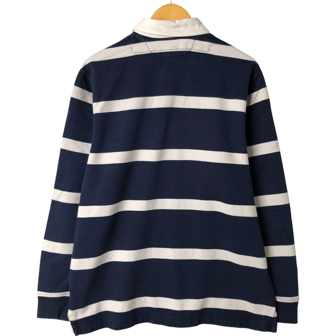 Ralph Lauren POLO by Ralph Lauren CUSTOM FIT Border Pattern Long Sleeve Rugby Shirt Men's XL cotton navy blue type Vintage Second Hand