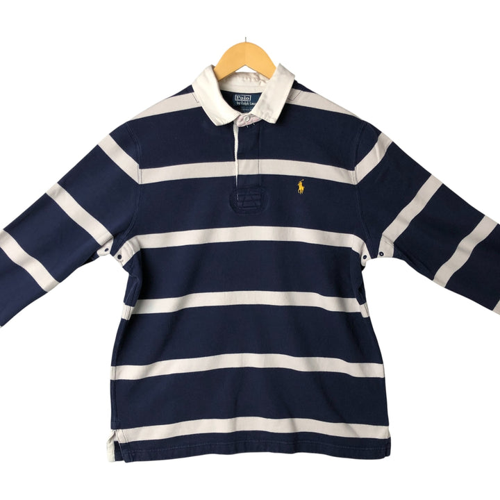 Ralph Lauren POLO by Ralph Lauren CUSTOM FIT Border Pattern Long Sleeve Rugby Shirt Men's XL cotton navy blue type Vintage Second Hand