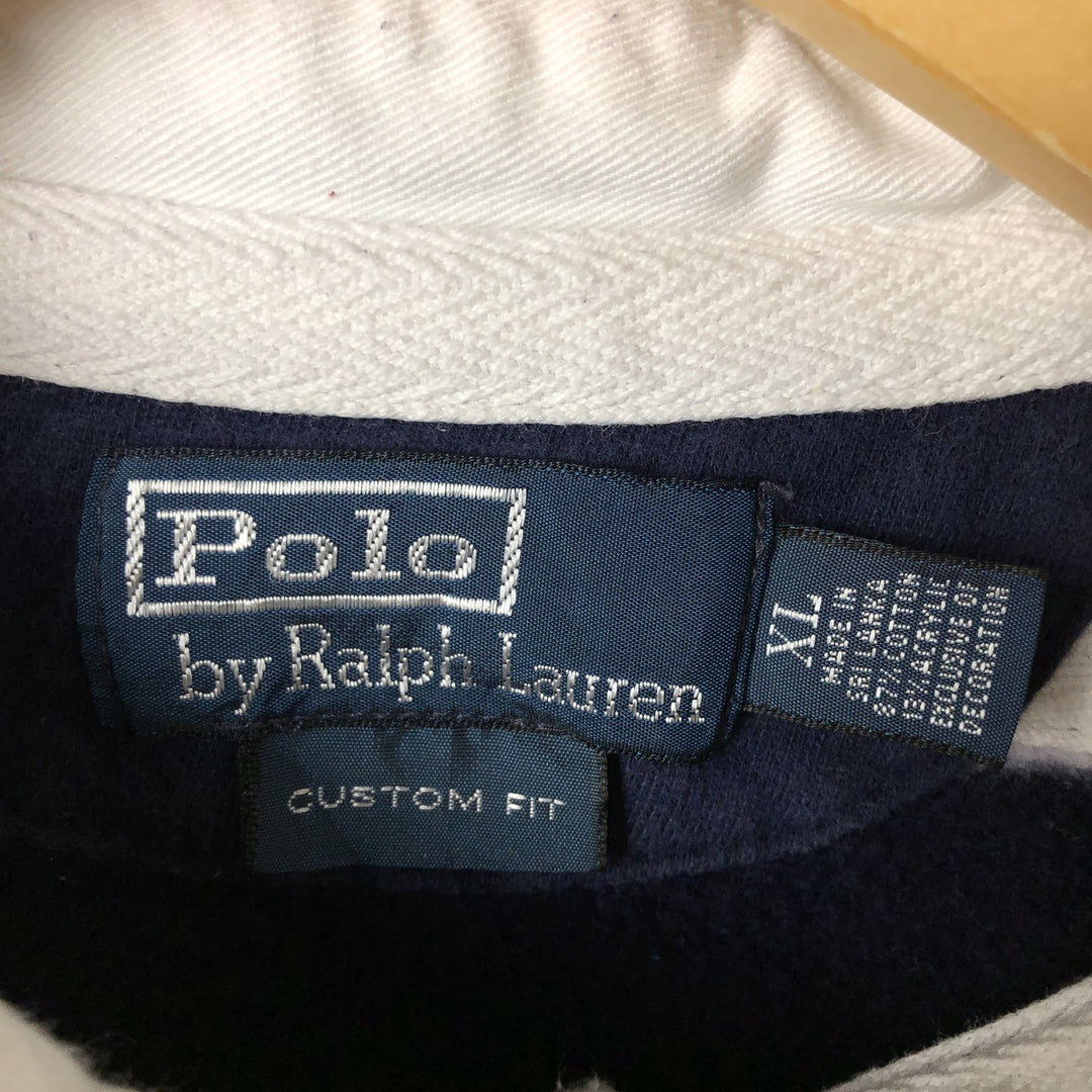Ralph Lauren POLO by Ralph Lauren CUSTOM FIT Border Pattern Long Sleeve Rugby Shirt Men's XL cotton navy blue type Vintage Second Hand