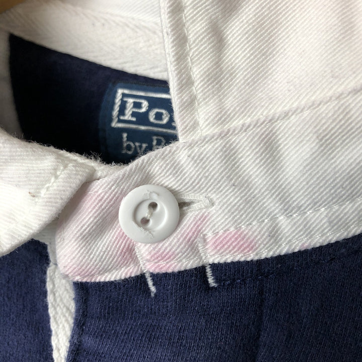 Ralph Lauren POLO by Ralph Lauren CUSTOM FIT Border Pattern Long Sleeve Rugby Shirt Men's XL cotton navy blue type Vintage Second Hand