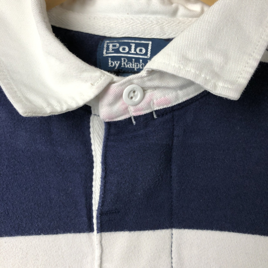 Ralph Lauren POLO by Ralph Lauren CUSTOM FIT Border Pattern Long Sleeve Rugby Shirt Men's XL cotton navy blue type Vintage Second Hand