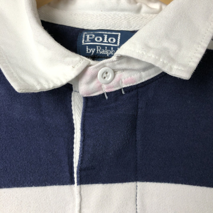 Ralph Lauren POLO by Ralph Lauren CUSTOM FIT Border Pattern Long Sleeve Rugby Shirt Men's XL cotton navy blue type Vintage Second Hand