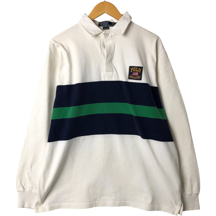 Ralph Lauren POLO by Ralph Lauren long sleeve rugby shirt, men's size L cotton white type Vintage Second Hand