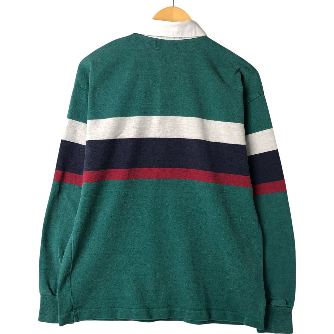 70s~80'S LLBean Border Pattern Long Sleeve Rugby Shirt Made in USA Men's M Size Vintage cotton green type Vintage Second Hand