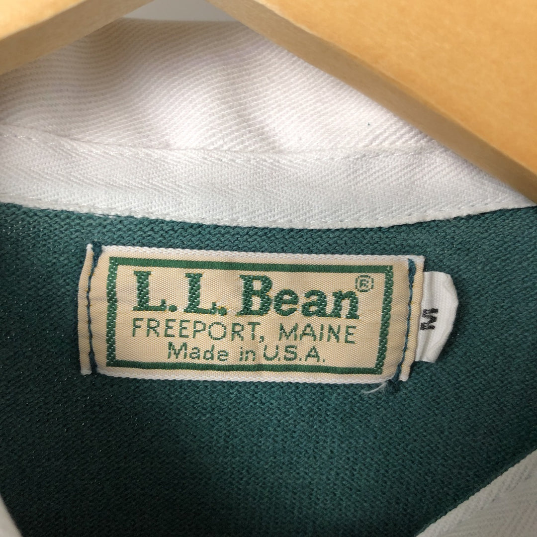 70s~80'S LLBean Border Pattern Long Sleeve Rugby Shirt Made in USA Men's M Size Vintage cotton green type Vintage Second Hand
