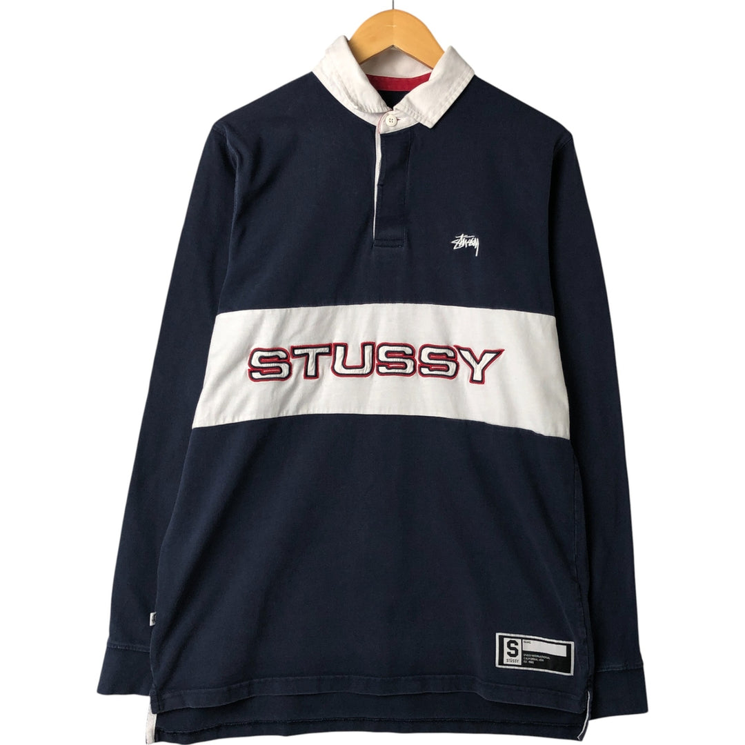 STUSSY long sleeve rugby shirt, men's size L cotton navy blue type Vintage Second Hand