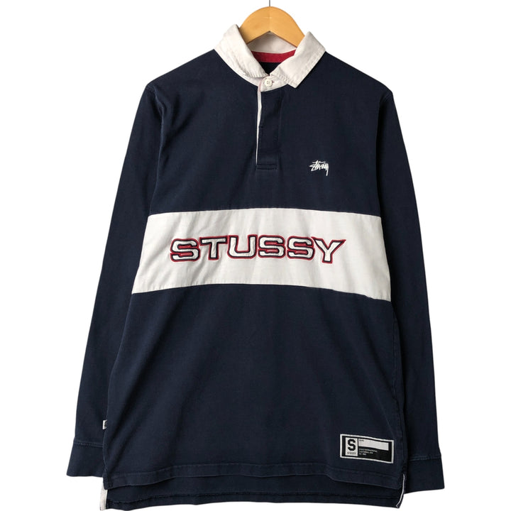 STUSSY long sleeve rugby shirt, men's size L cotton navy blue type Vintage Second Hand