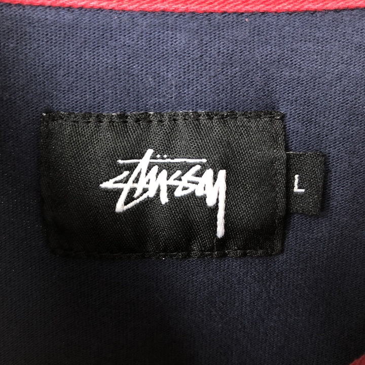 STUSSY long sleeve rugby shirt, men's size L cotton navy blue type Vintage Second Hand