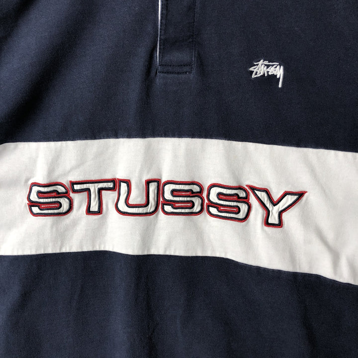 STUSSY long sleeve rugby shirt, men's size L cotton navy blue type Vintage Second Hand