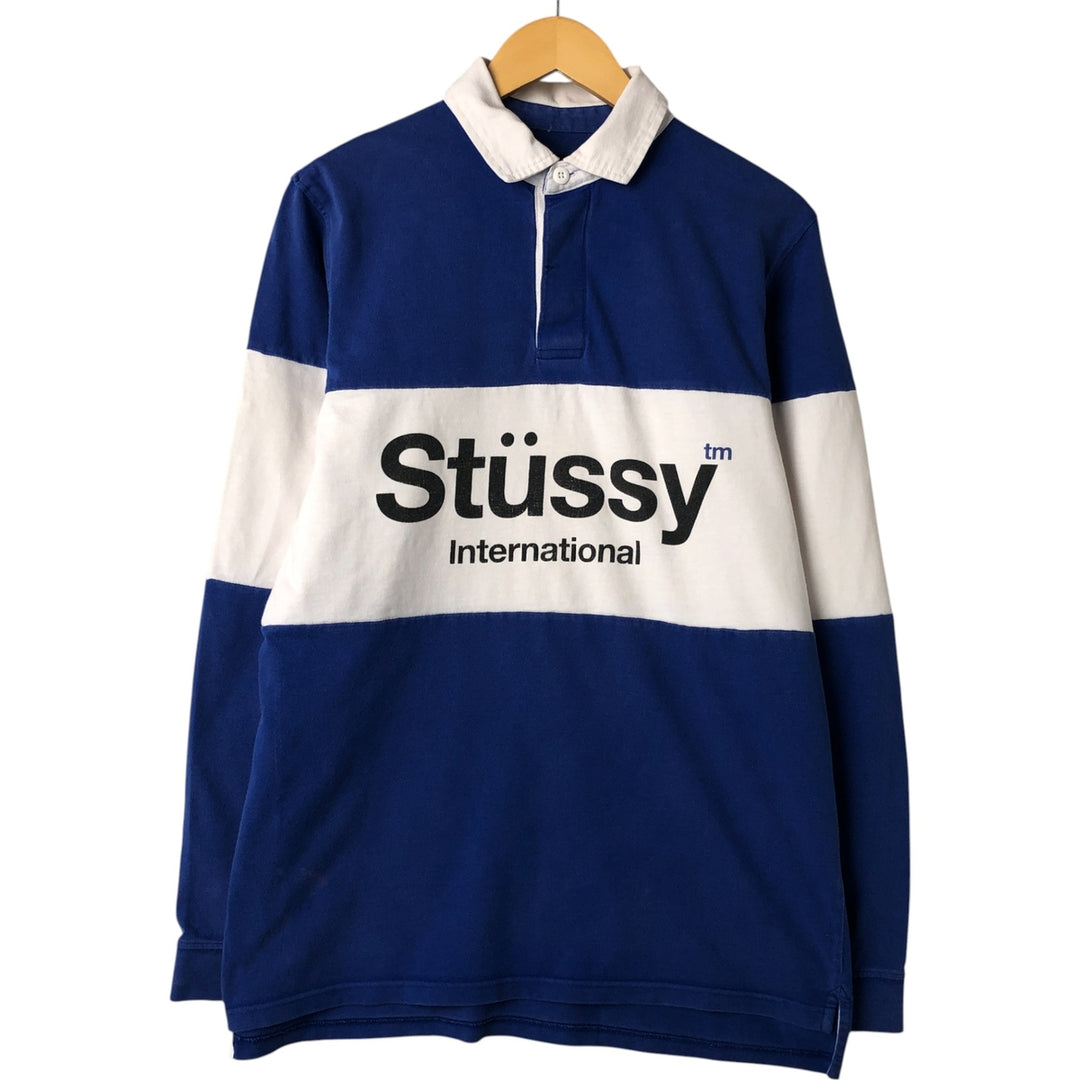 STUSSY long sleeve rugby shirt, men's size M cotton white type Vintage Second Hand