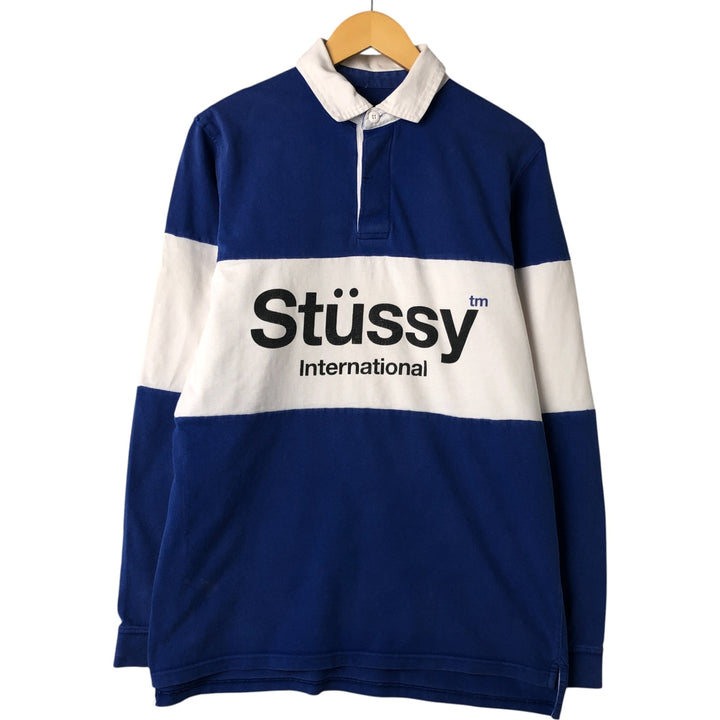 STUSSY long sleeve rugby shirt, men's size M cotton white type Vintage Second Hand