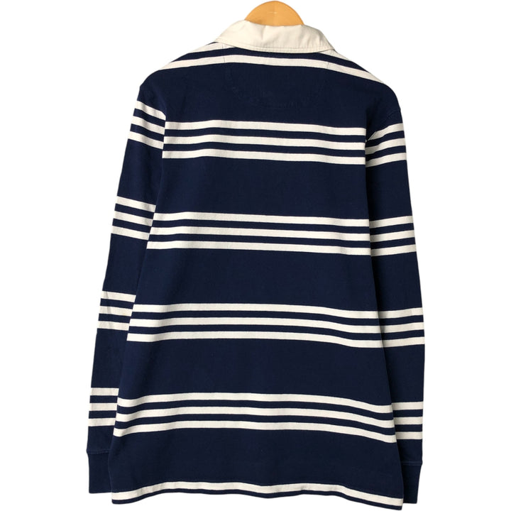LANDS' END Border Pattern Long Sleeve Rugby Shirt, Men's Size L cotton blue type Vintage Second Hand