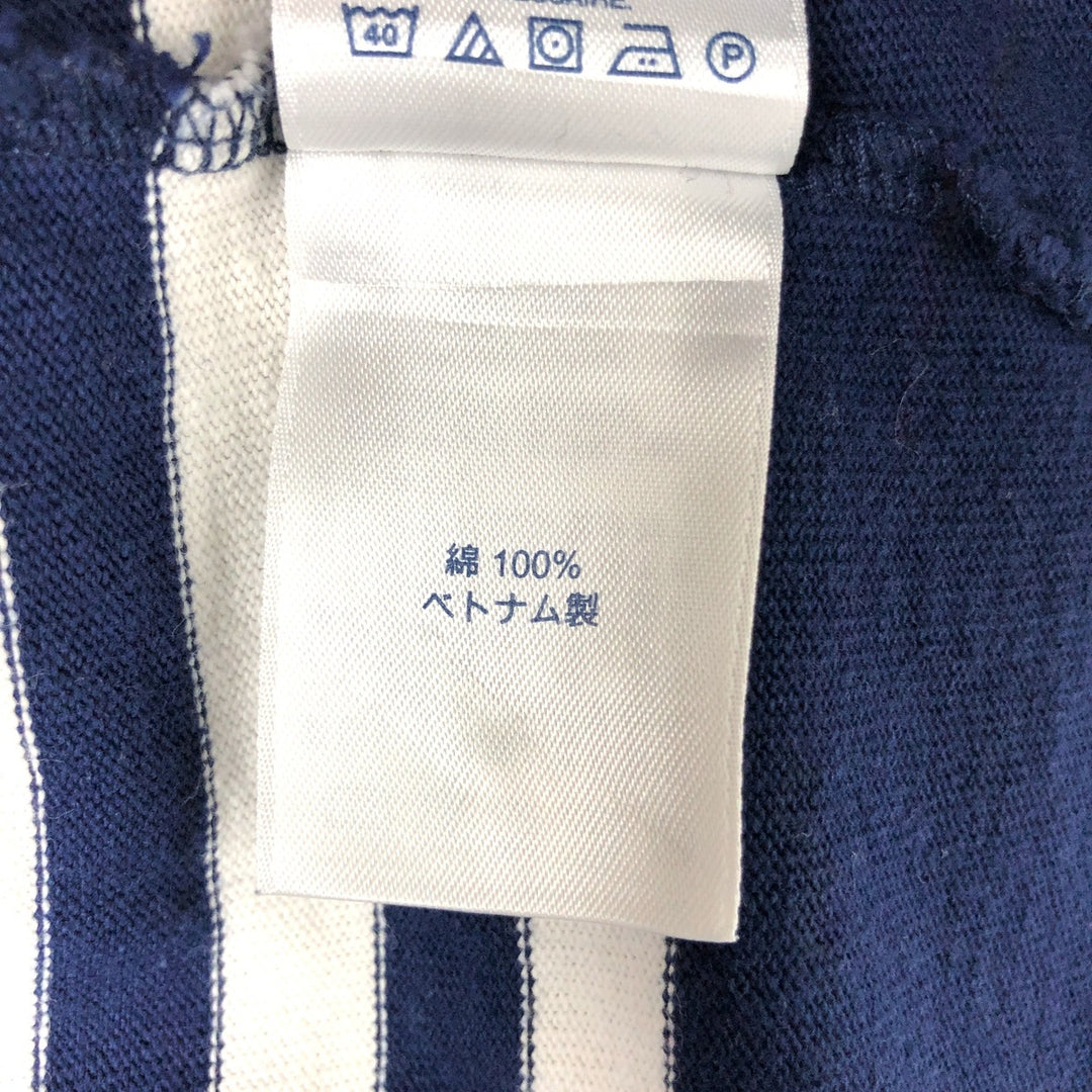 LANDS' END Border Pattern Long Sleeve Rugby Shirt, Men's Size L cotton blue type Vintage Second Hand