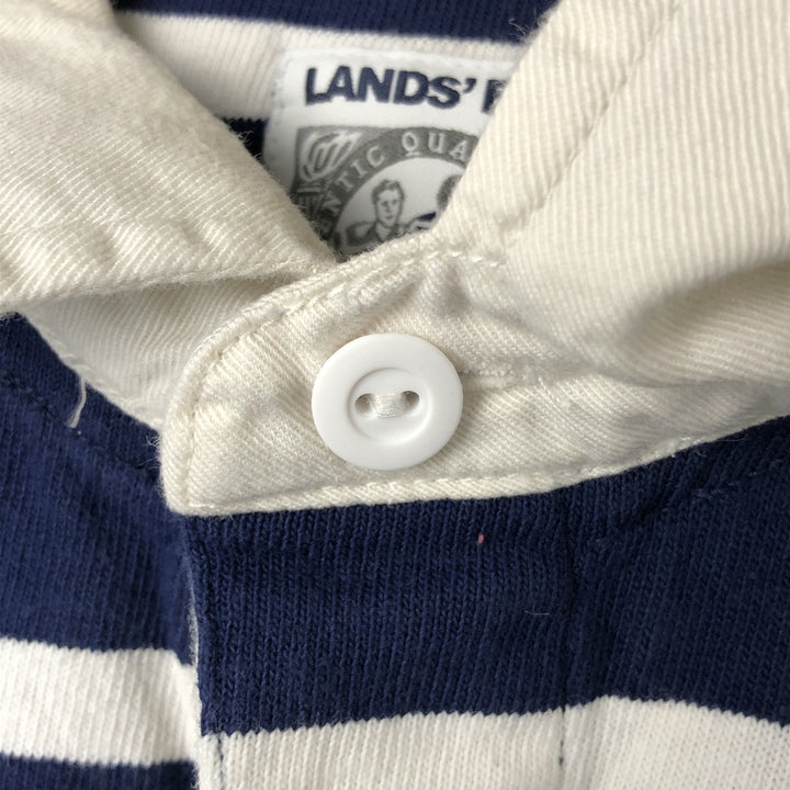 LANDS' END Border Pattern Long Sleeve Rugby Shirt, Men's Size L cotton blue type Vintage Second Hand