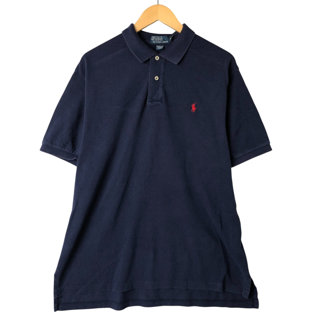 Ralph Lauren POLO by Ralph Lauren CUSTOM FIT short sleeve polo shirt, men's XL size cotton navy blue type Vintage Second Hand