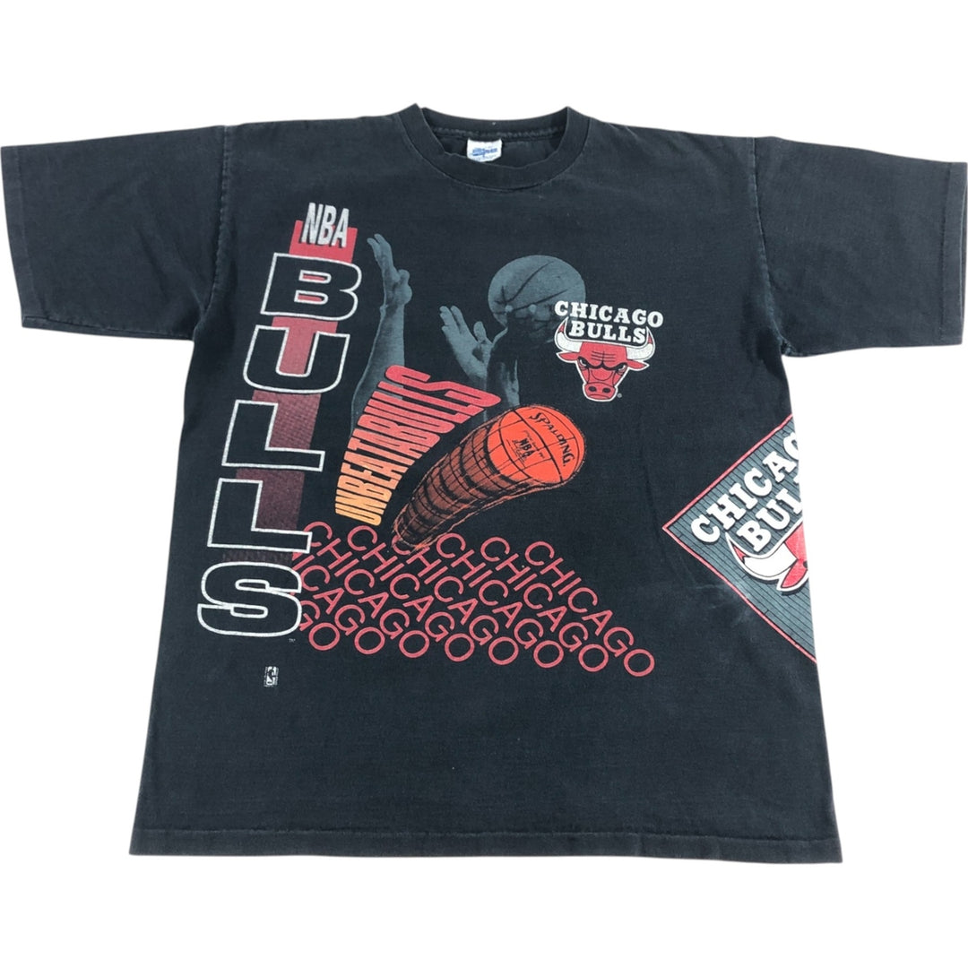 90'S SALEM SPORTSWEAR NBA CHICAGO BULLS Chicago Bulls sports print T-shirt made in USA, men's size L, vintage cotton black type Vintage Second Hand