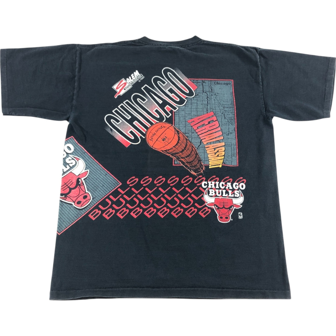 90'S SALEM SPORTSWEAR NBA CHICAGO BULLS Chicago Bulls sports print T-shirt made in USA, men's size L, vintage cotton black type Vintage Second Hand