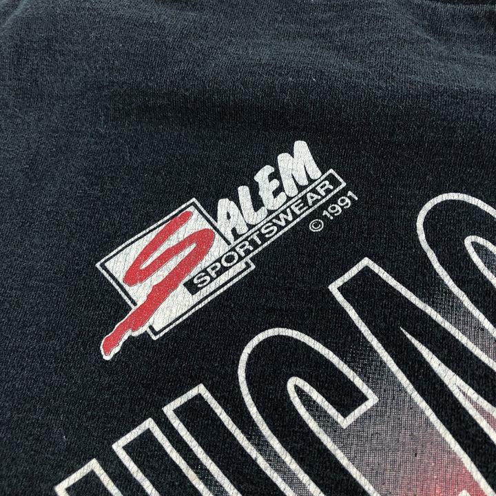 90'S SALEM SPORTSWEAR NBA CHICAGO BULLS Chicago Bulls sports print T-shirt made in USA, men's size L, vintage cotton black type Vintage Second Hand