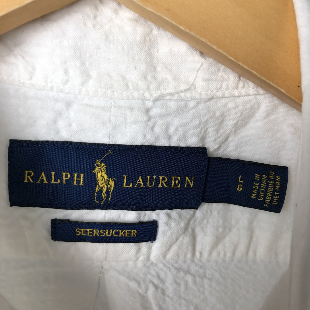 Ralph Lauren SEERSUCKERS short sleeve button down shirt, men's size L cotton white type Vintage Second Hand