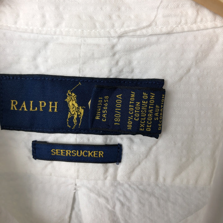 Ralph Lauren SEERSUCKERS short sleeve button down shirt, men's size L cotton white type Vintage Second Hand