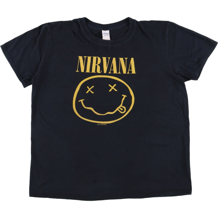 Gildan GILDAN NIRVANA Nirvana Band T-shirt Band T Men's L size cotton black type Vintage Second Hand