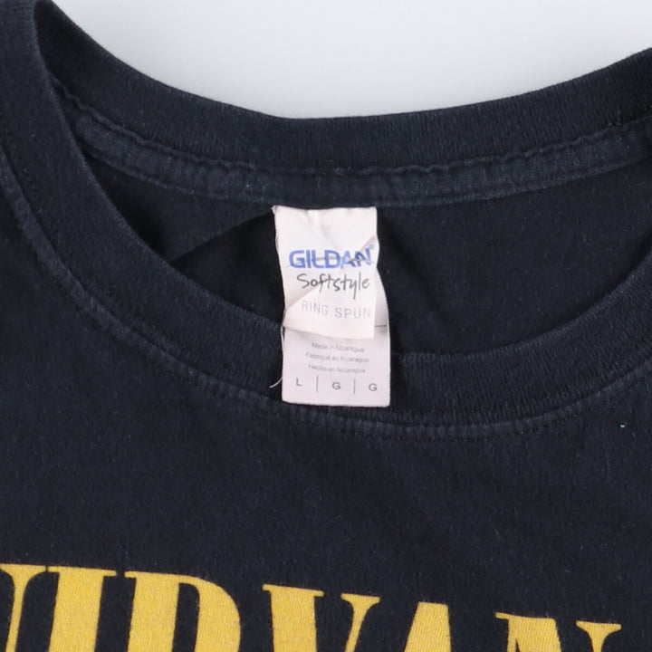 Gildan GILDAN NIRVANA Nirvana Band T-shirt Band T Men's L size cotton black type Vintage Second Hand