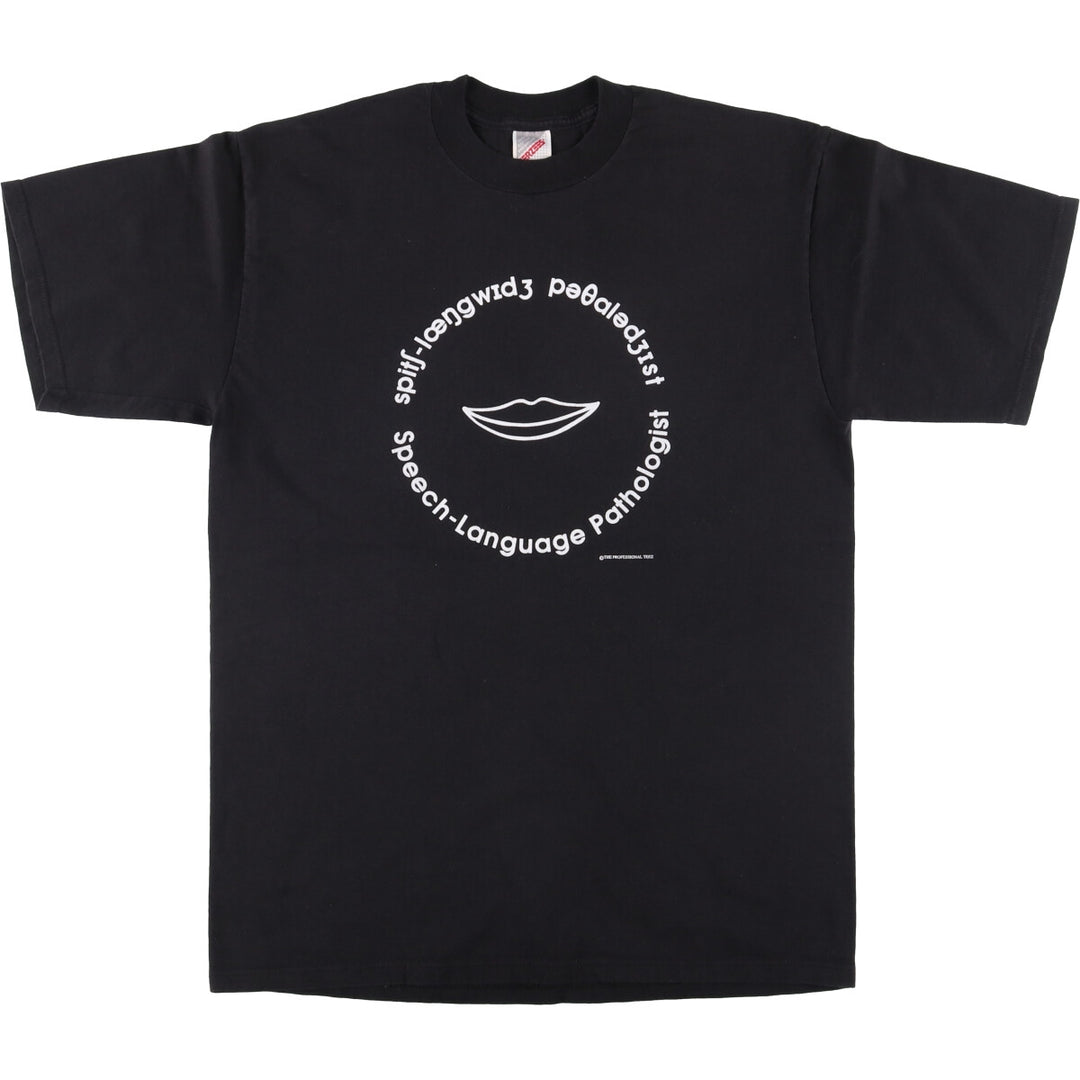 90'S Jerzees Printed T-shirt Made in USA Men's L Size Vintage cotton black type Vintage Second Hand
