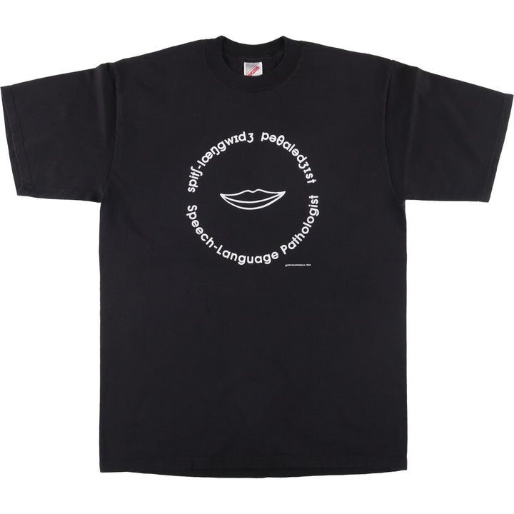 90'S Jerzees Printed T-shirt Made in USA Men's L Size Vintage cotton black type Vintage Second Hand