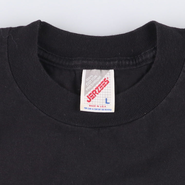 90'S Jerzees Printed T-shirt Made in USA Men's L Size Vintage cotton black type Vintage Second Hand