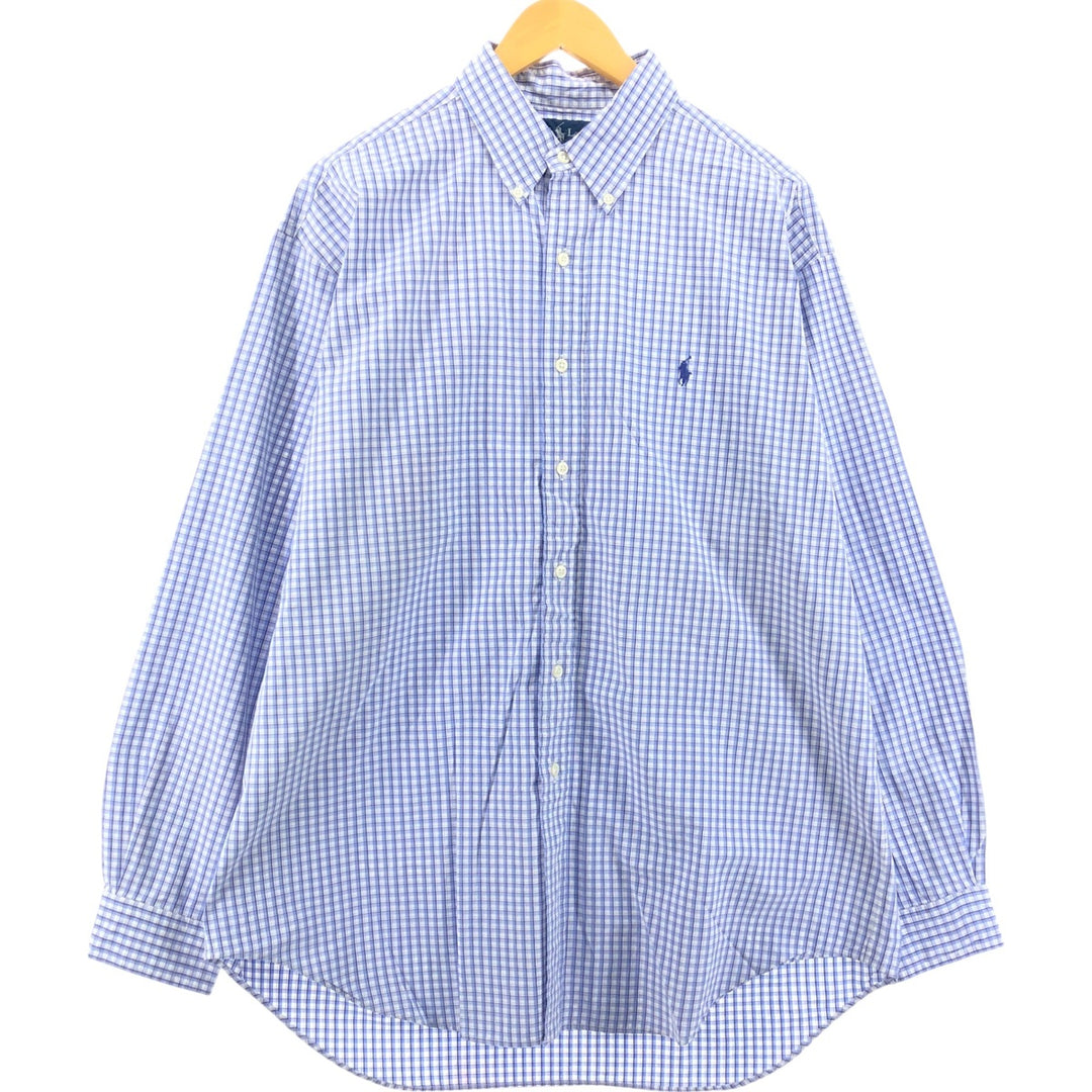 Ralph Lauren BLAKE long sleeve button down check shirt, men's size L cotton Blue type light blue Vintage Second Hand