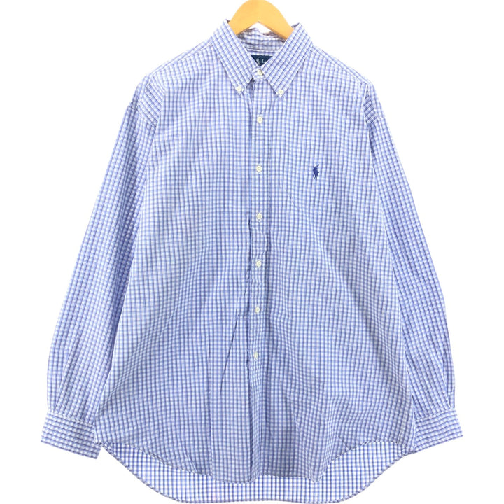 Ralph Lauren BLAKE long sleeve button down check shirt, men's size L cotton Blue type light blue Vintage Second Hand