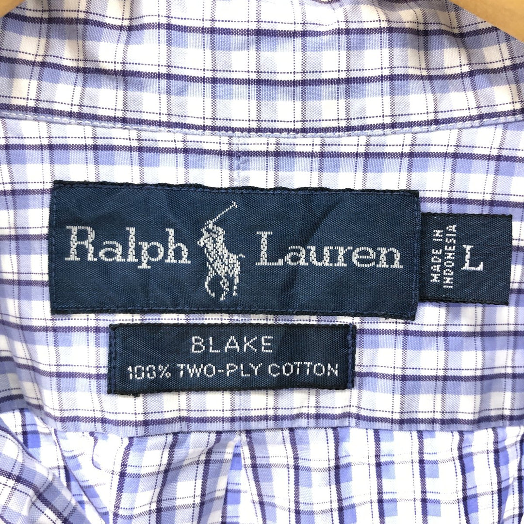 Ralph Lauren BLAKE long sleeve button down check shirt, men's size L cotton Blue type light blue Vintage Second Hand