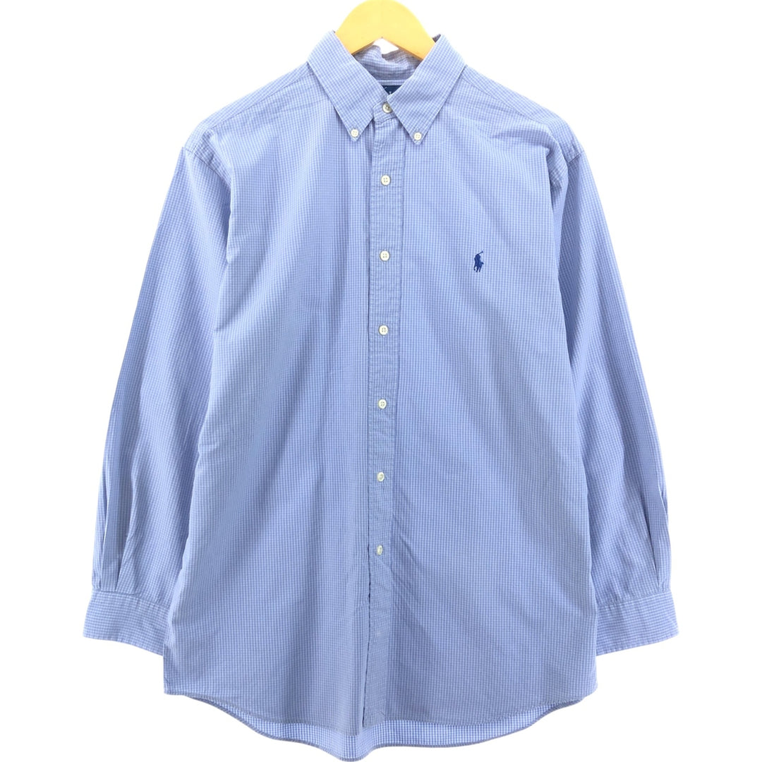Ralph Lauren BLAKE long sleeve button down check shirt, men's XL size cotton Blue type light blue Vintage Second Hand
