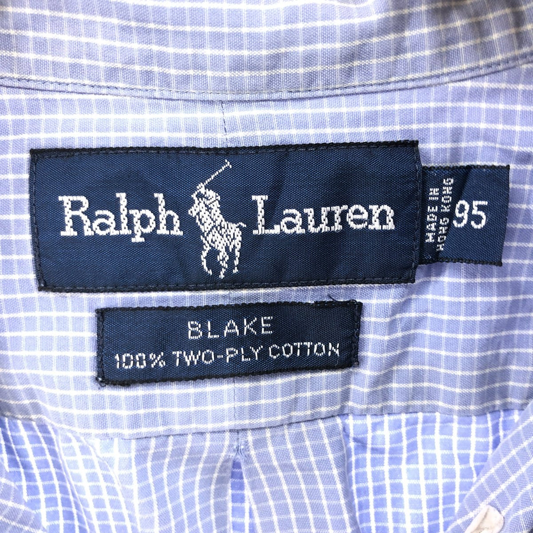 Ralph Lauren BLAKE long sleeve button down check shirt, men's XL size cotton Blue type light blue Vintage Second Hand