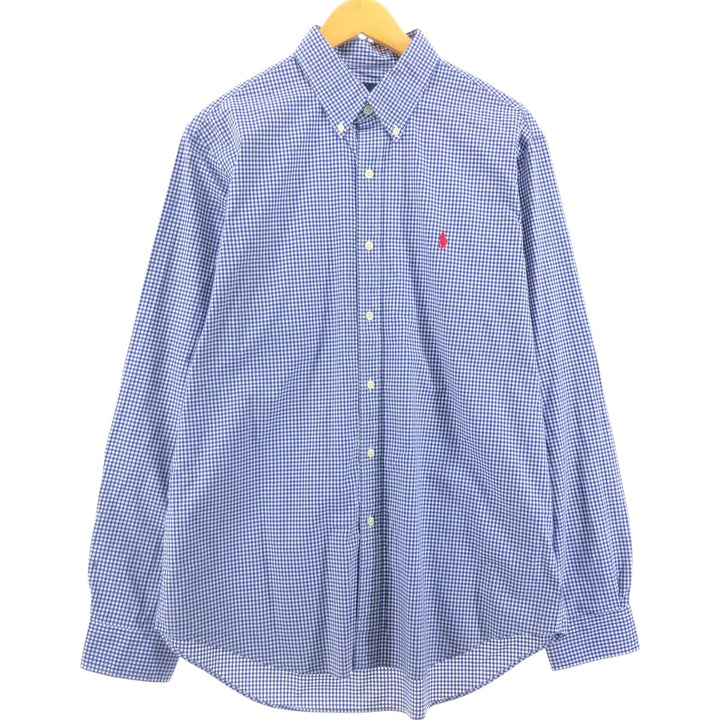 Ralph Lauren Gingham Check Long Sleeve Button-Down Check Shirt, Men's Size L cotton blue type Vintage Second Hand