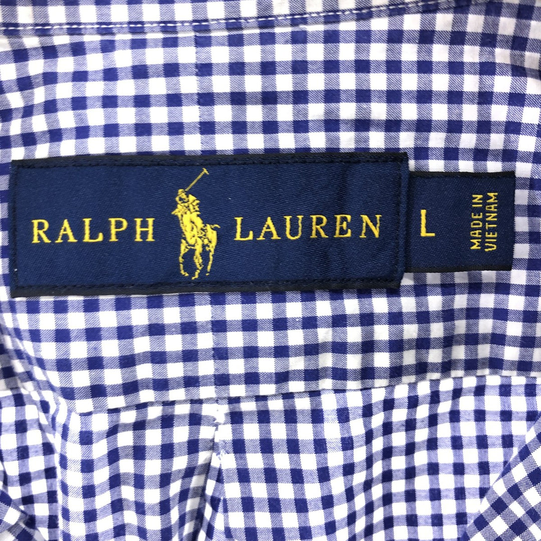 Ralph Lauren Gingham Check Long Sleeve Button-Down Check Shirt, Men's Size L cotton blue type Vintage Second Hand