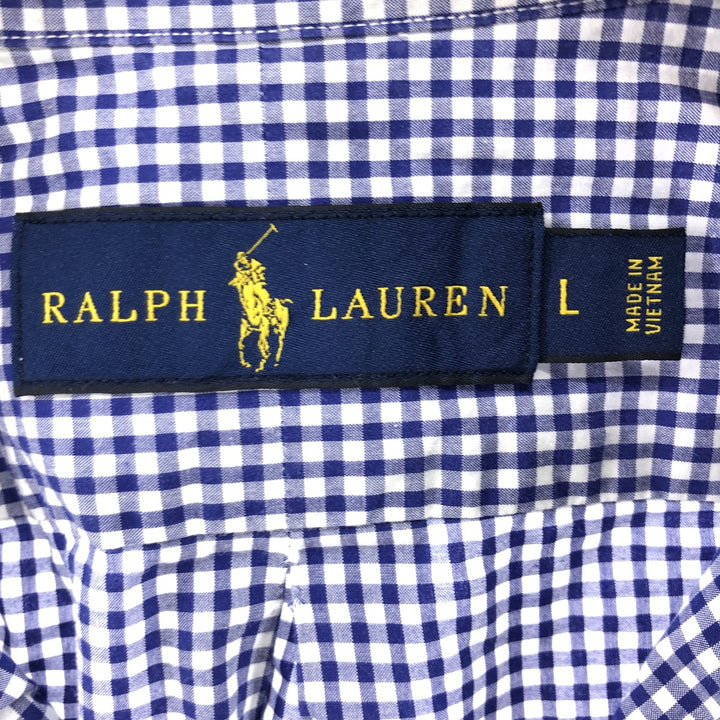 Ralph Lauren Gingham Check Long Sleeve Button-Down Check Shirt, Men's Size L cotton blue type Vintage Second Hand
