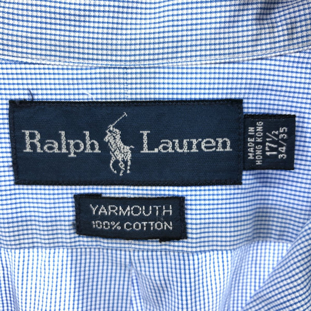 Ralph Lauren YARMOUTH Long Sleeve Button Down Check Shirt Men's XL cotton turquoise blue Vintage Second Hand