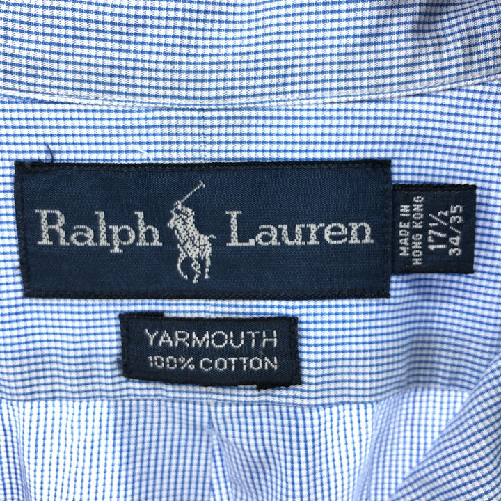 Ralph Lauren YARMOUTH Long Sleeve Button Down Check Shirt Men's XL cotton turquoise blue Vintage Second Hand